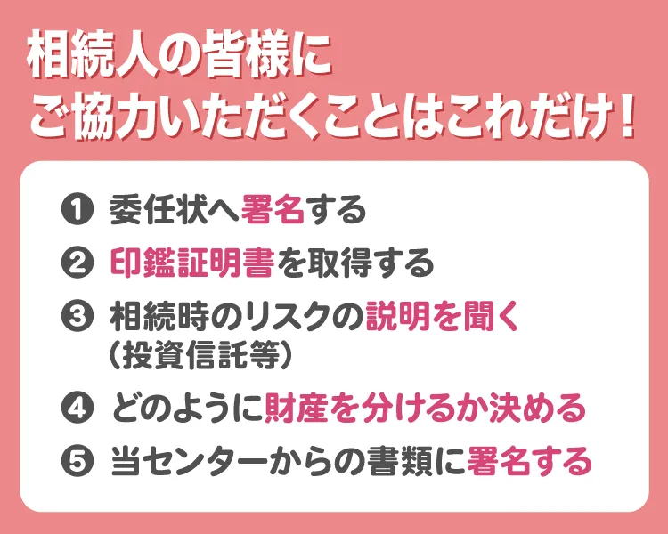 相続人の皆様にご協力いただくことはこれだけ！