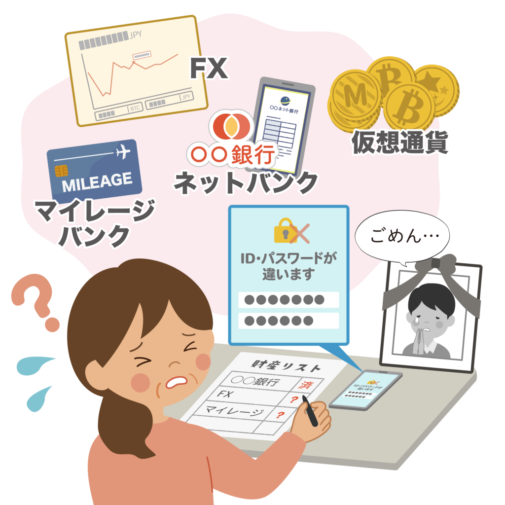 デジタル遺産の相続に困っているイラスト