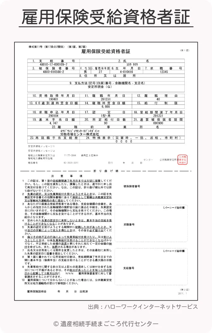 雇用保険受給資格者証