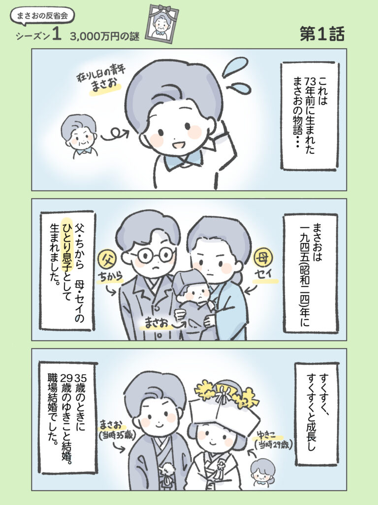 『わたしと相続の100日物語』まさおの反省会①3,000万円の謎　第1話