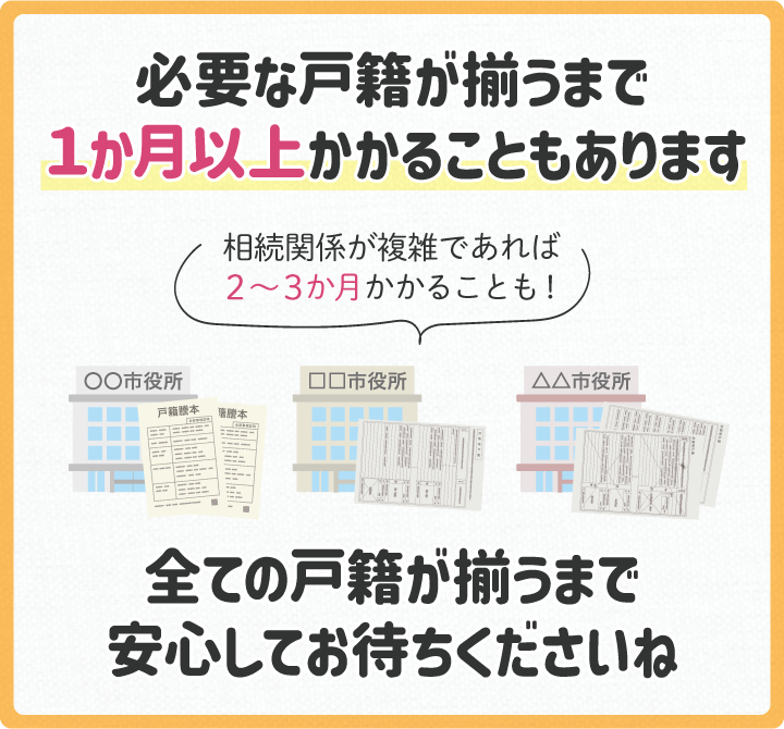 必要な戸籍がそろうまで1ヵ月以上かかることもあります
