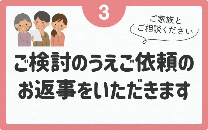 ご検討のうえご依頼の返事をいただきます