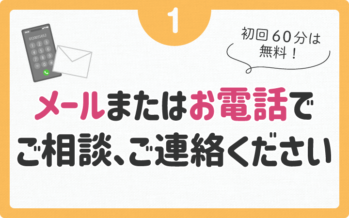 メールまたは電話でご相談ください
